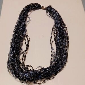 Navy and Light Blue Ribbon Necklace